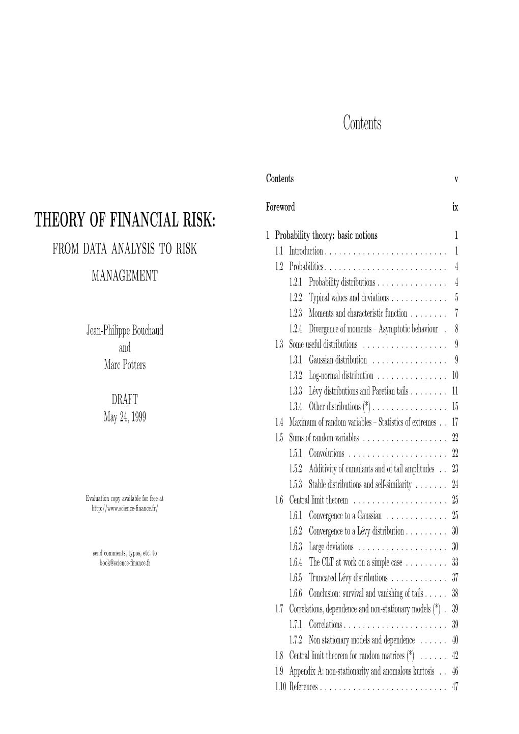 Theory of Financial Risks