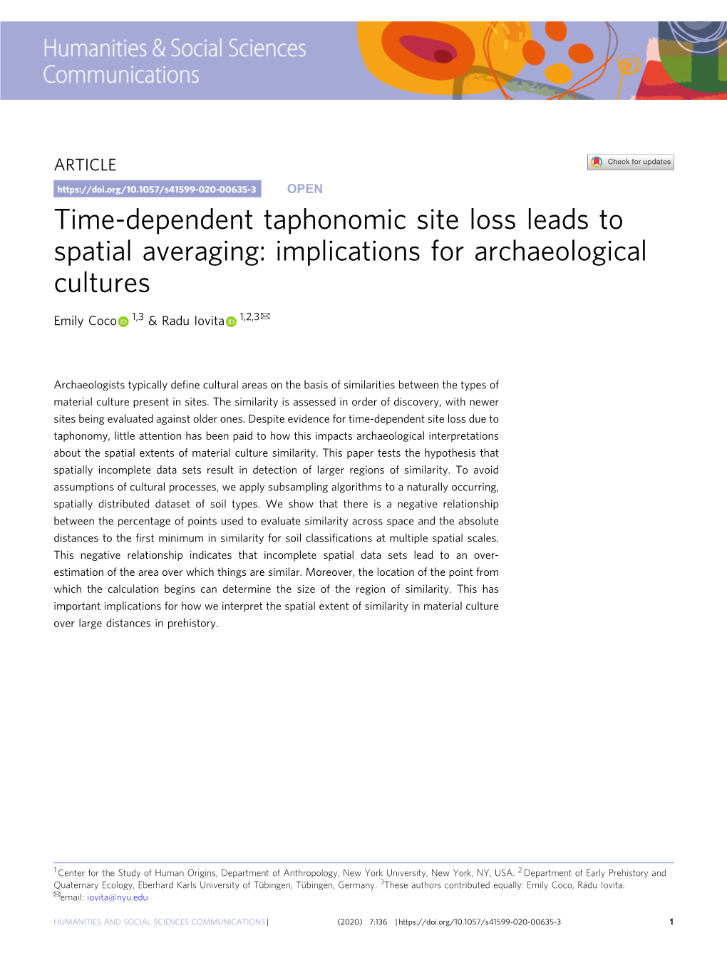 Implications for Archaeological Cultures ✉ Emily Coco 1,3 & Radu Iovita 1,2,3