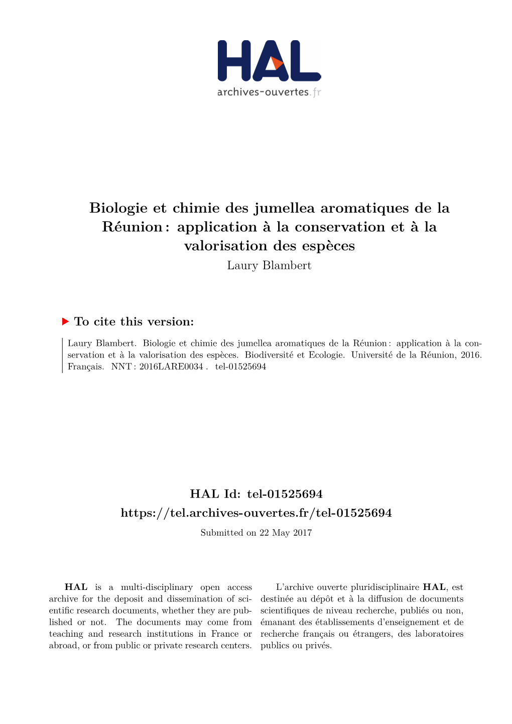 Biologie Et Chimie Des Jumellea Aromatiques De La Réunion : Application À La Conservation Et À La Valorisation Des Espèces Laury Blambert