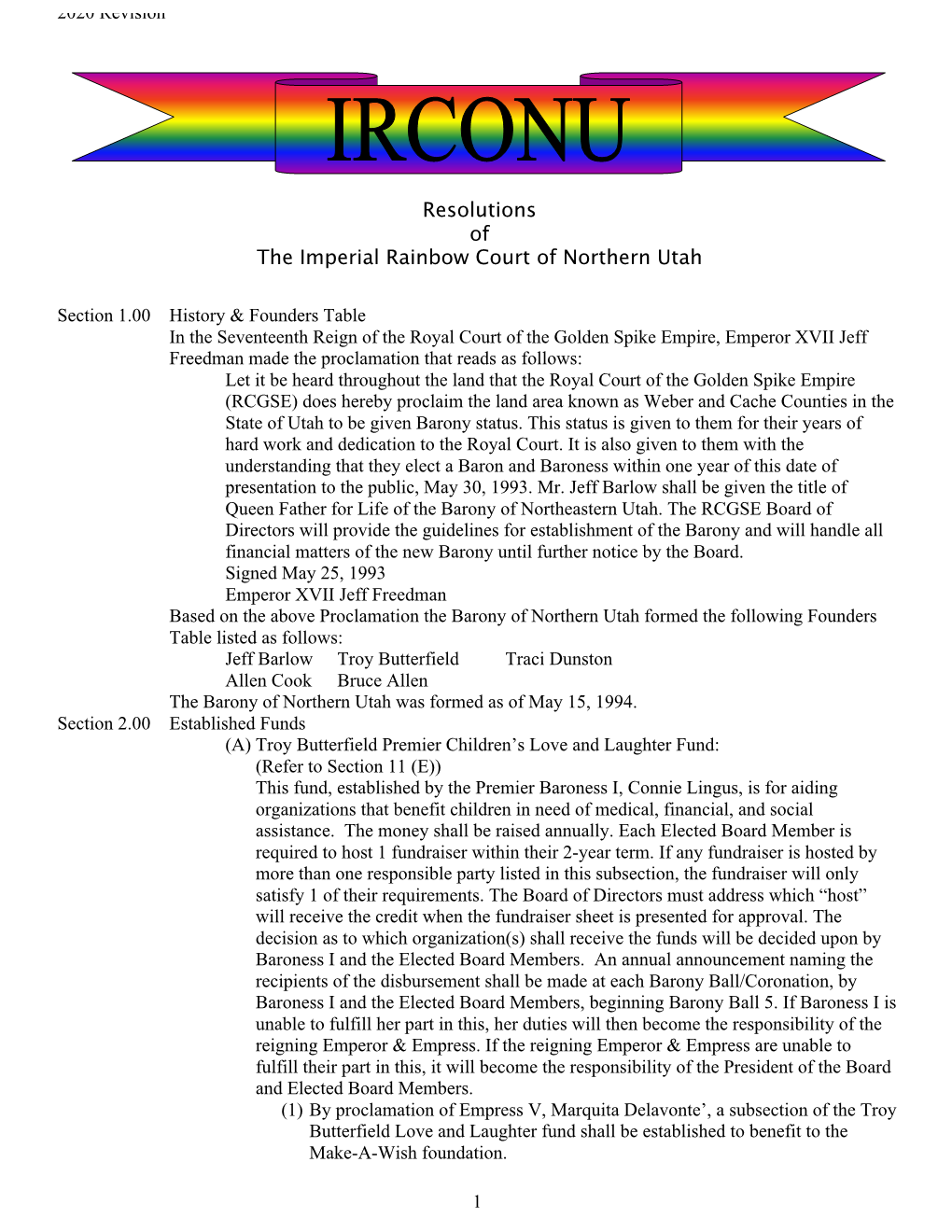 Resolutions of the Imperial Rainbow Court of Northern Utah