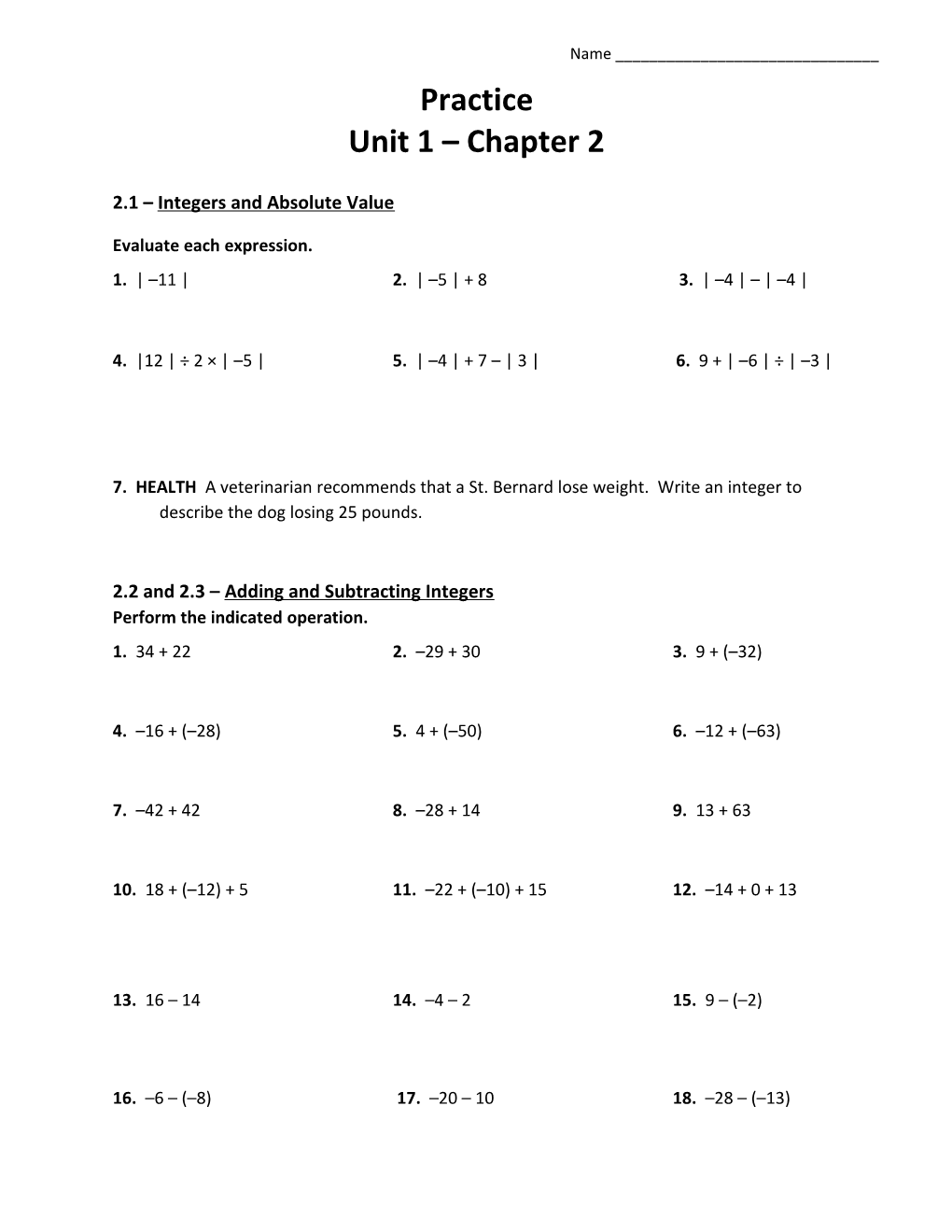 2.1 Integers and Absolute Value