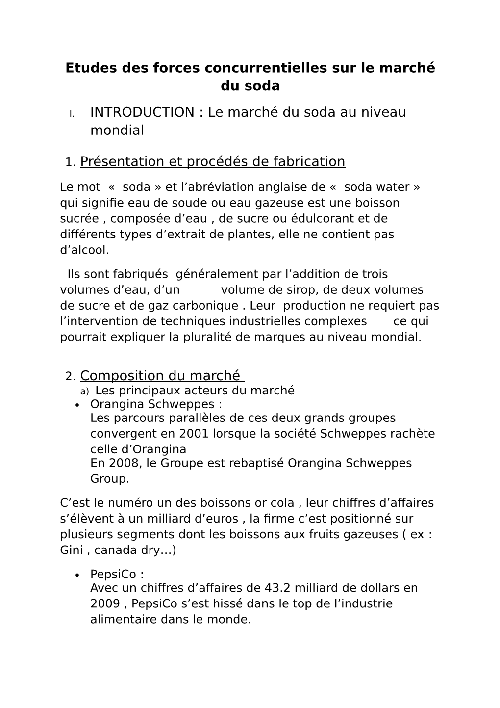 Etudes Des Forces Concurrentielles Sur Le Marché Du Soda