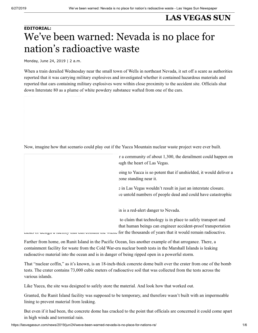 Nevada Is No Place for Nation's Radioactive Waste