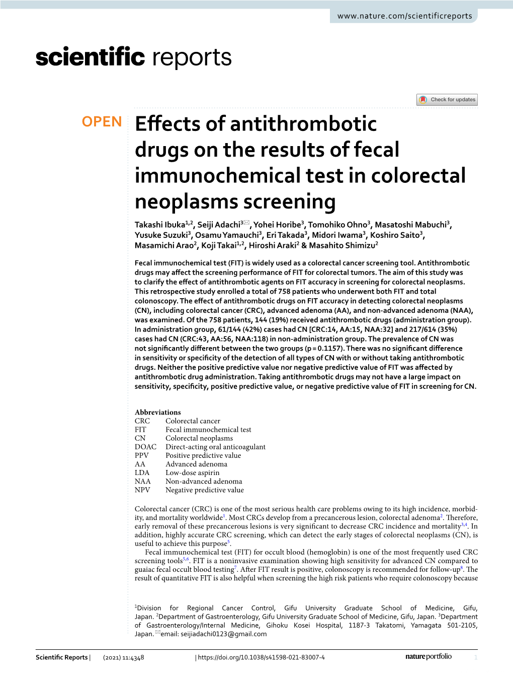 Effects of Antithrombotic Drugs on the Results of Fecal Immunochemical