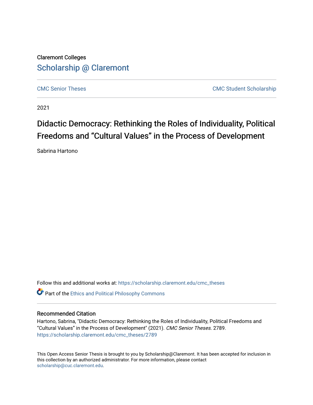 Didactic Democracy: Rethinking the Roles of Individuality, Political Freedoms and “Cultural Values” in the Process of Development