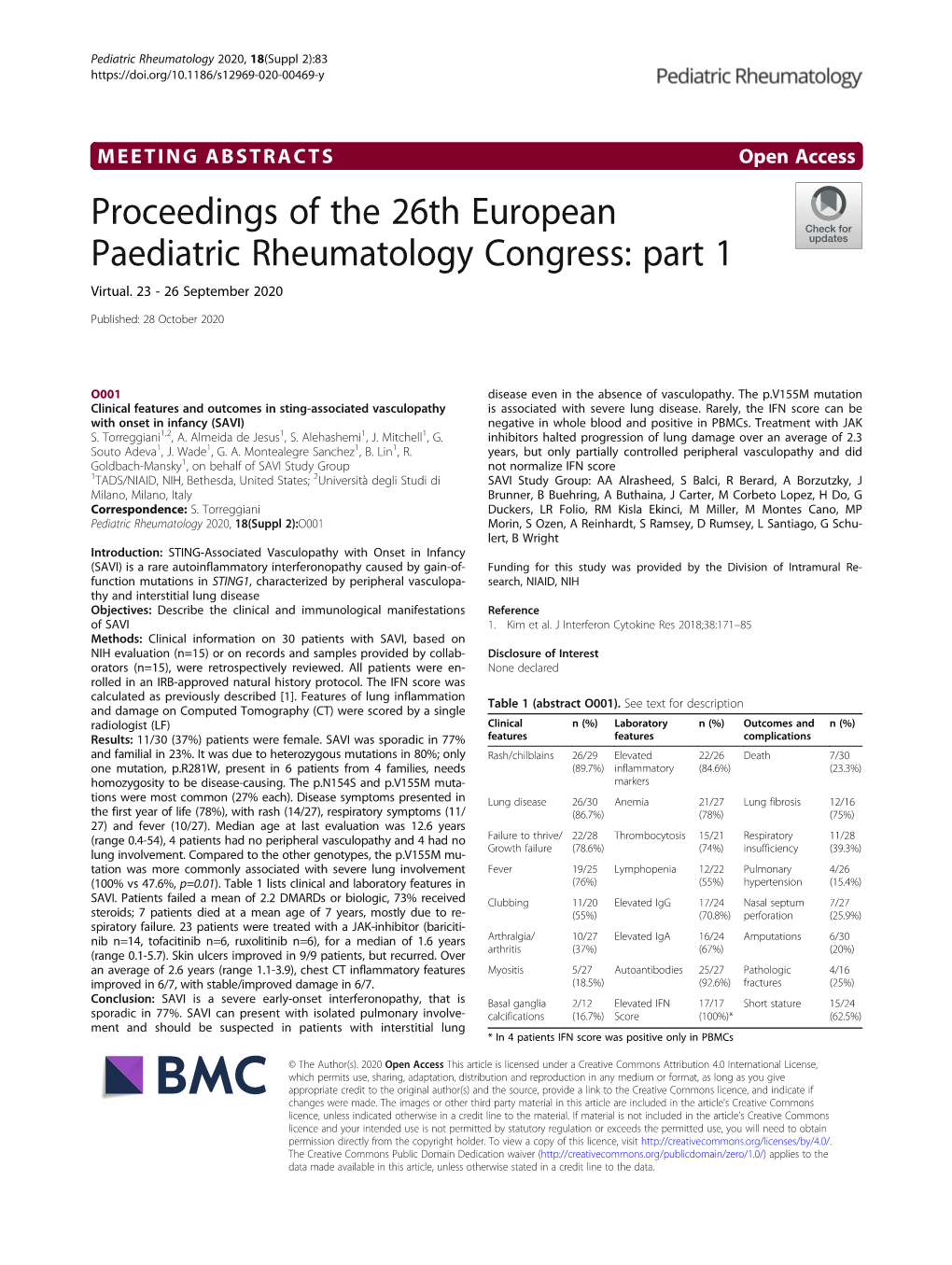 Proceedings of the 26Th European Paediatric Rheumatology Congress: Part 1 Virtual