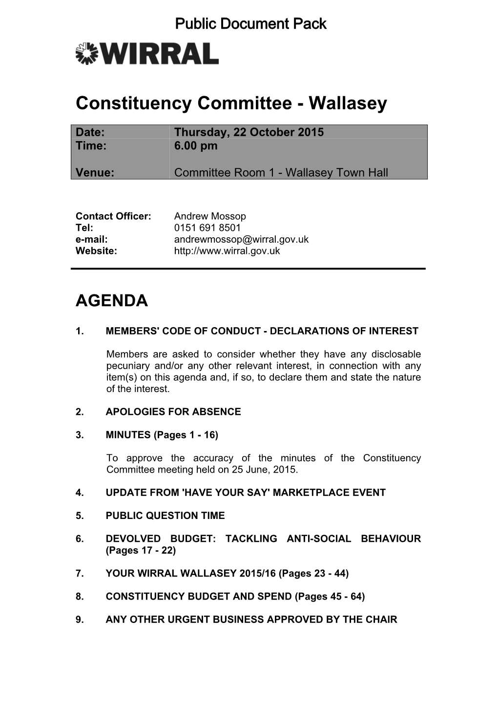(Public Pack)Agenda Document for Constituency Committee