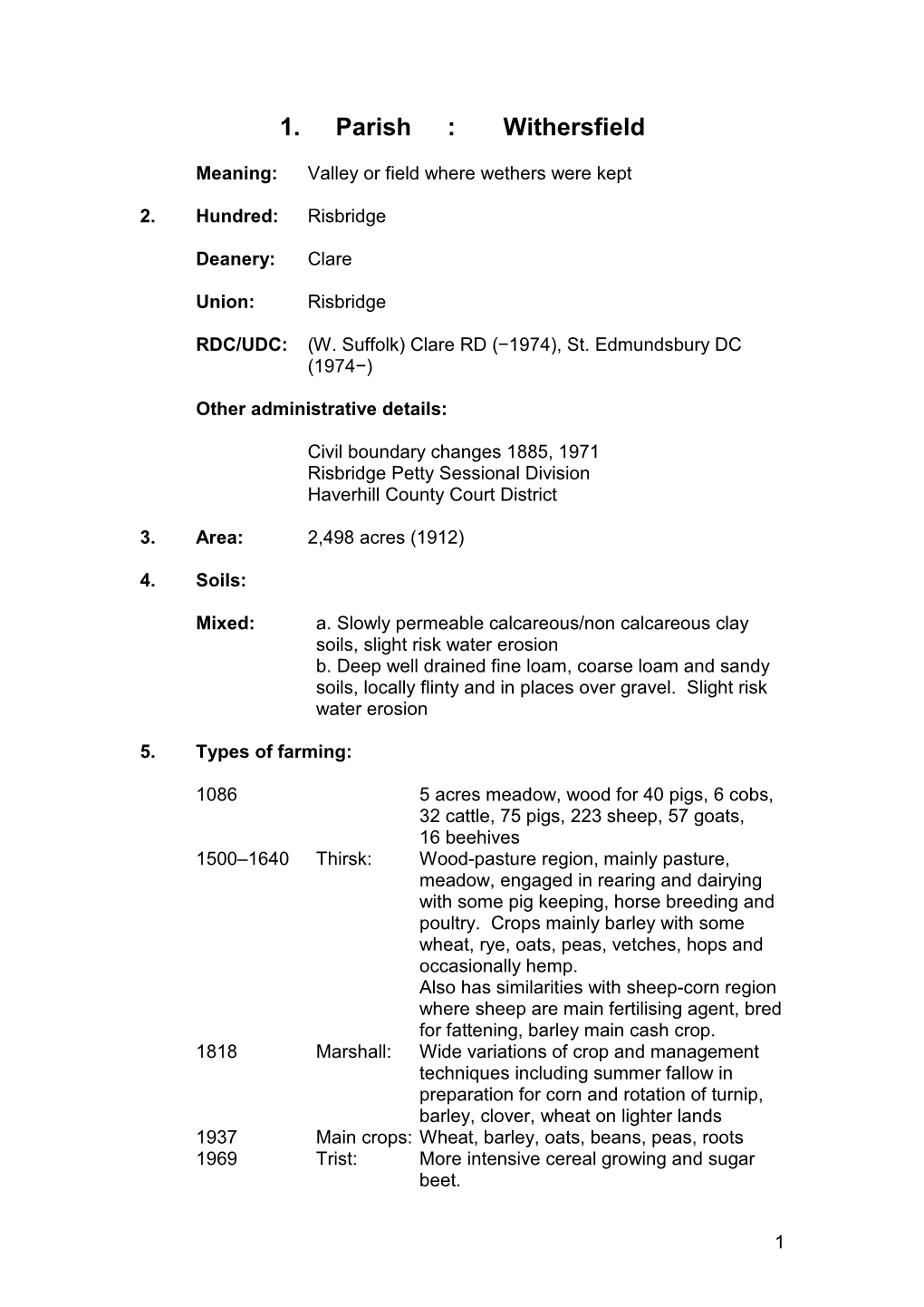 1. Parish : Withersfield