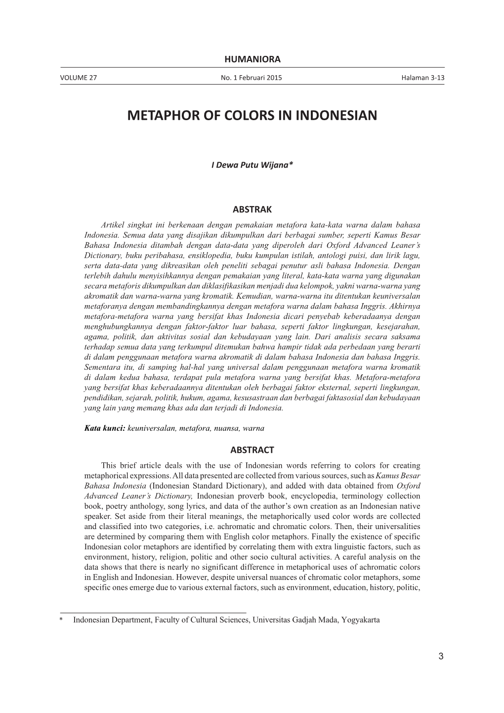 Metaphor of Colors in Indonesian