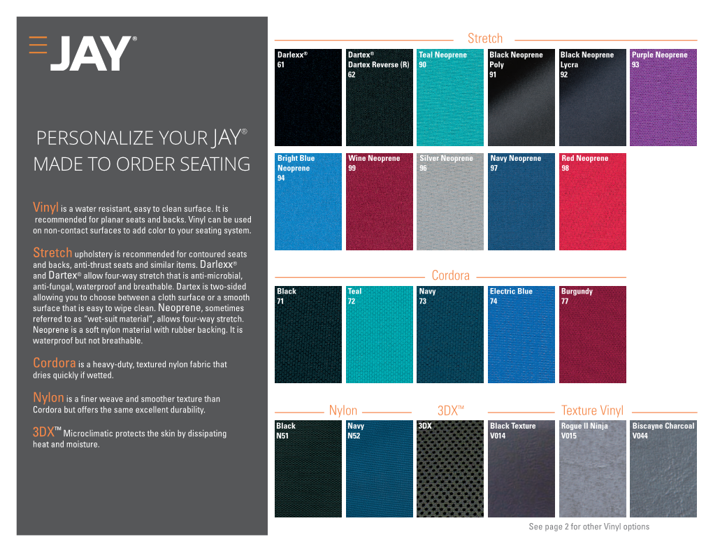 JAY® Made-To-Order Seating Upholstery Options