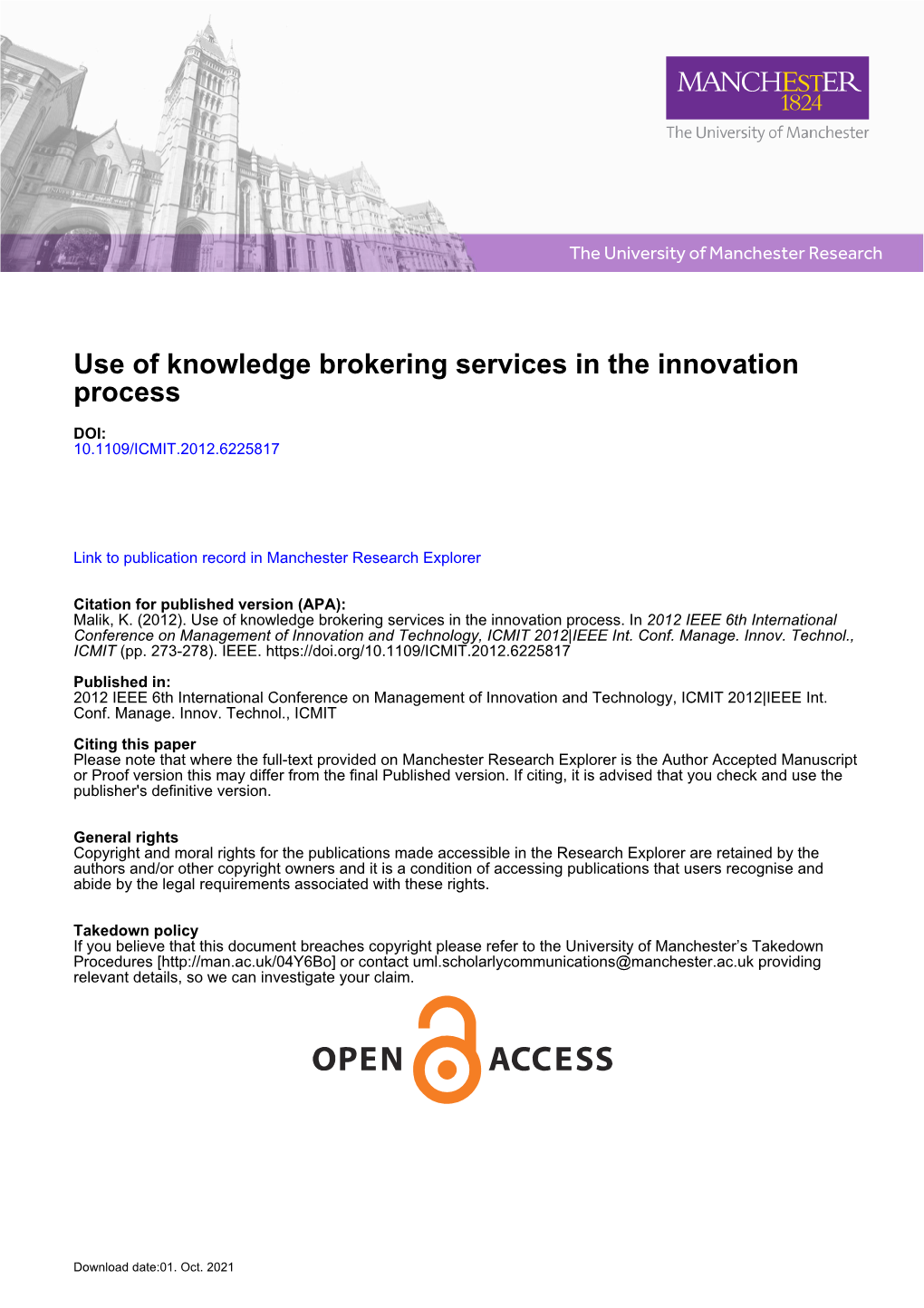 Use of Knowledge Brokering Services in the Innovation Process