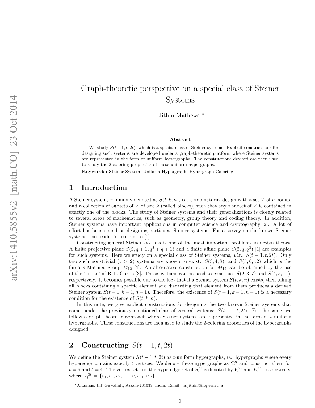 Graph-Theoretic Perspective on a Special Class of Steiner Systems