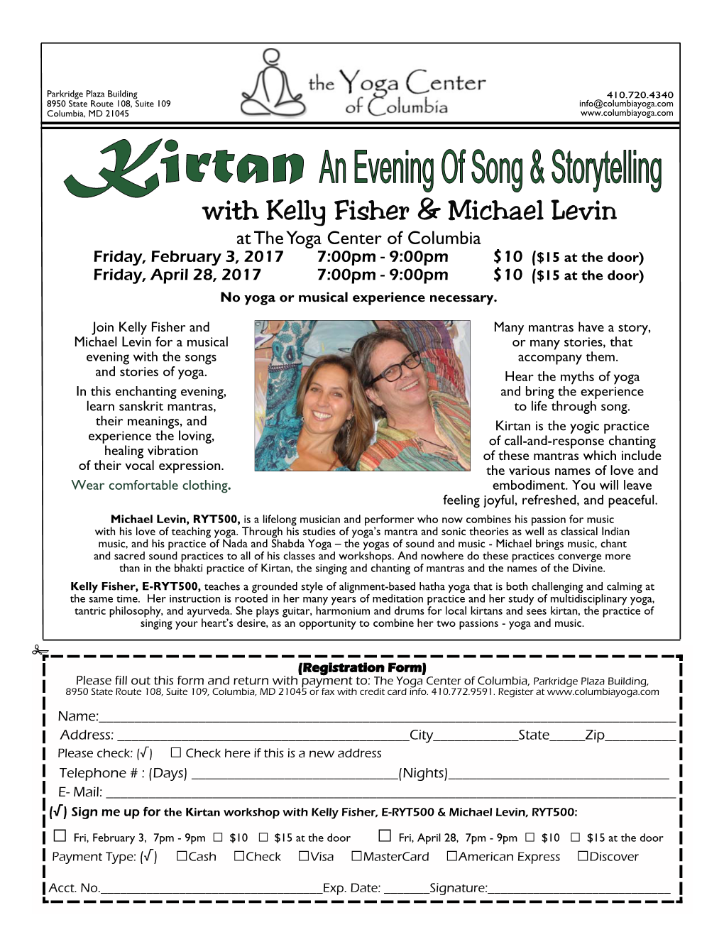 Kirtan with Kelly Fisher and Michael Levin.Pub