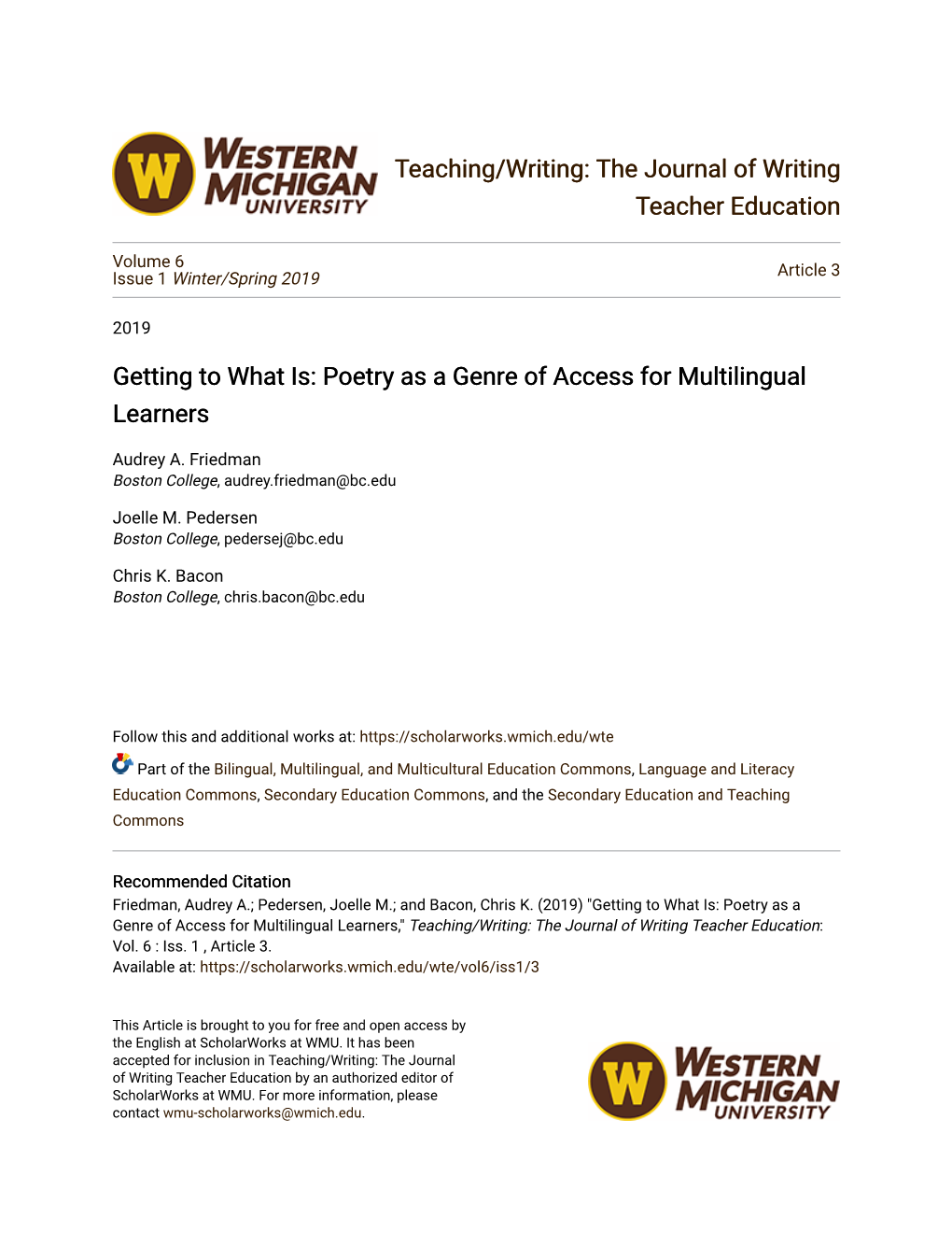 Poetry As a Genre of Access for Multilingual Learners