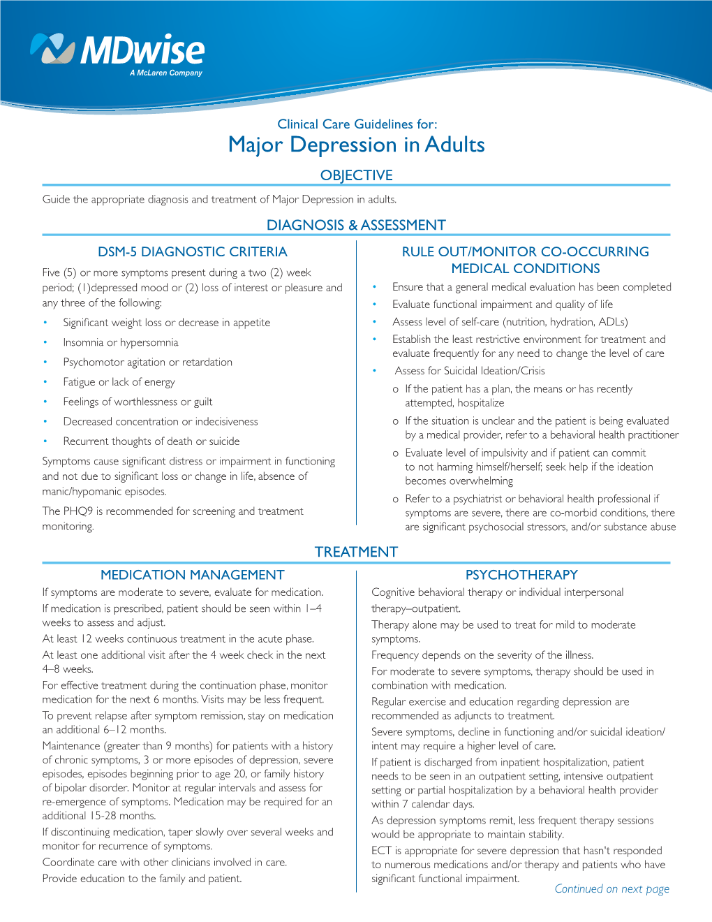 Depression in Adults OBJECTIVE