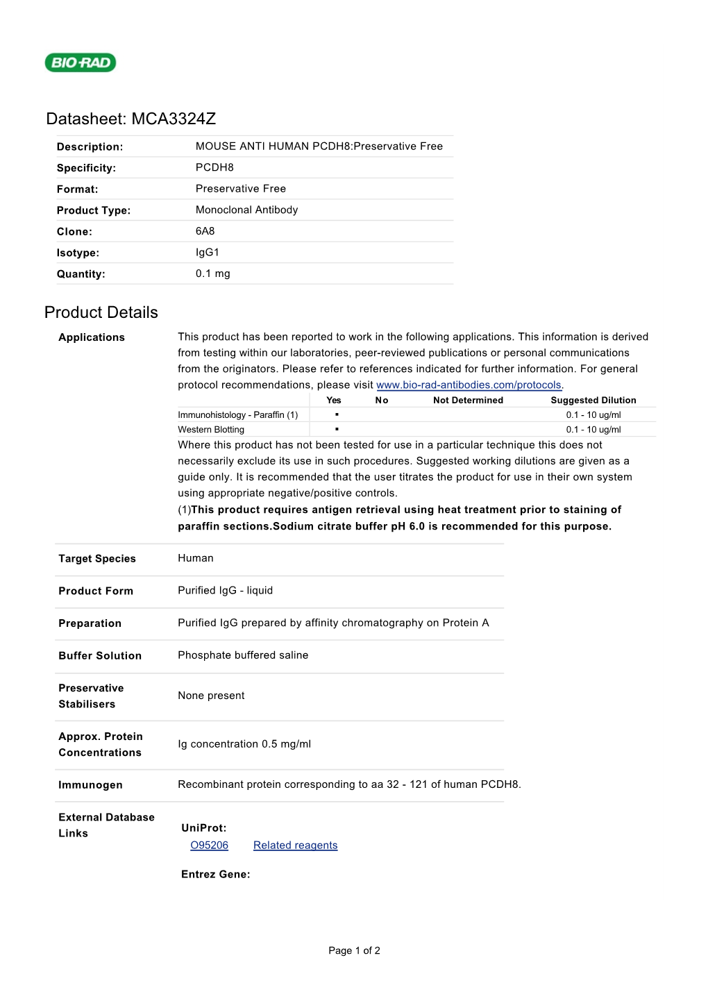 Datasheet: MCA3324Z Product Details