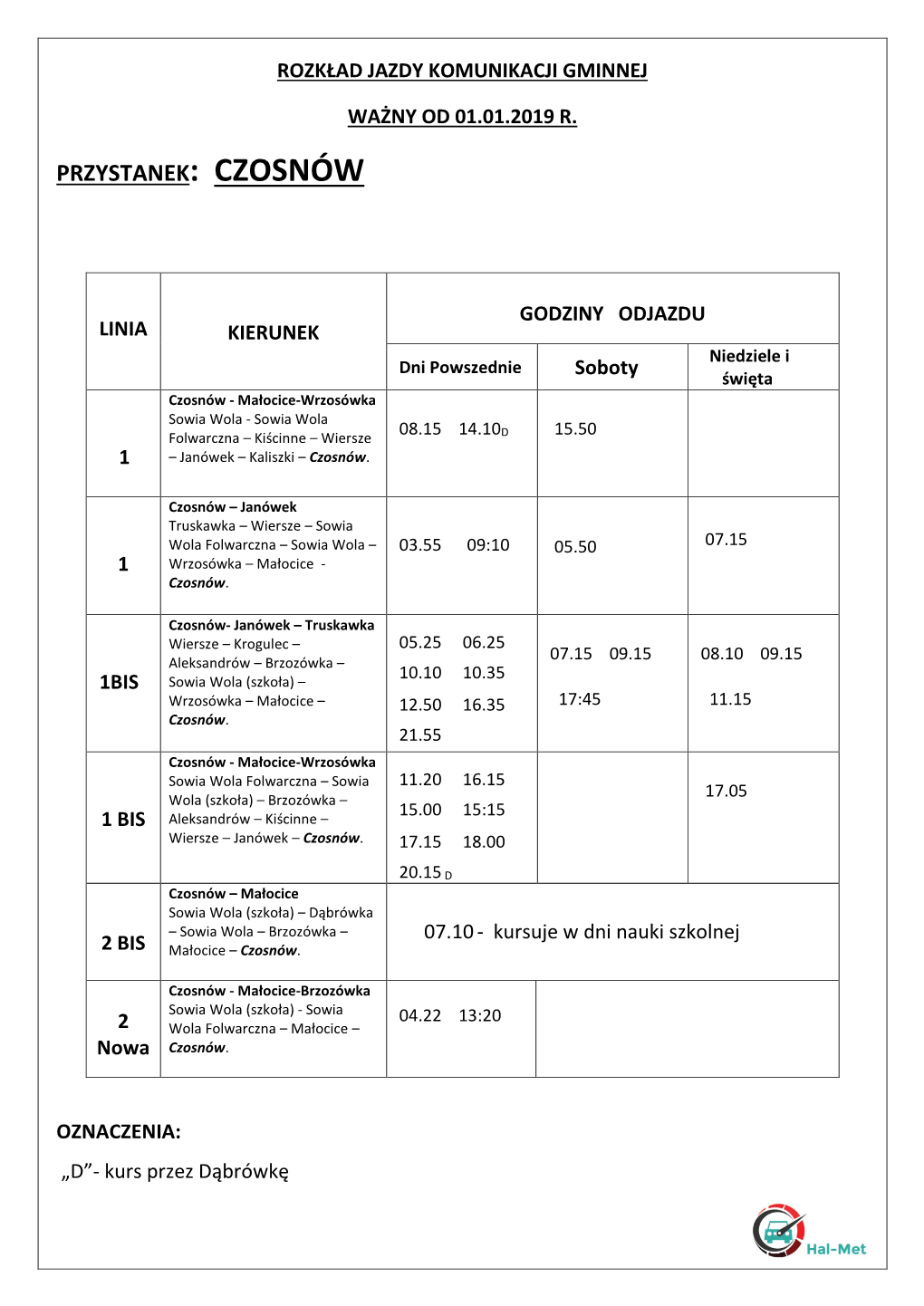 Przystanek: Czosnów