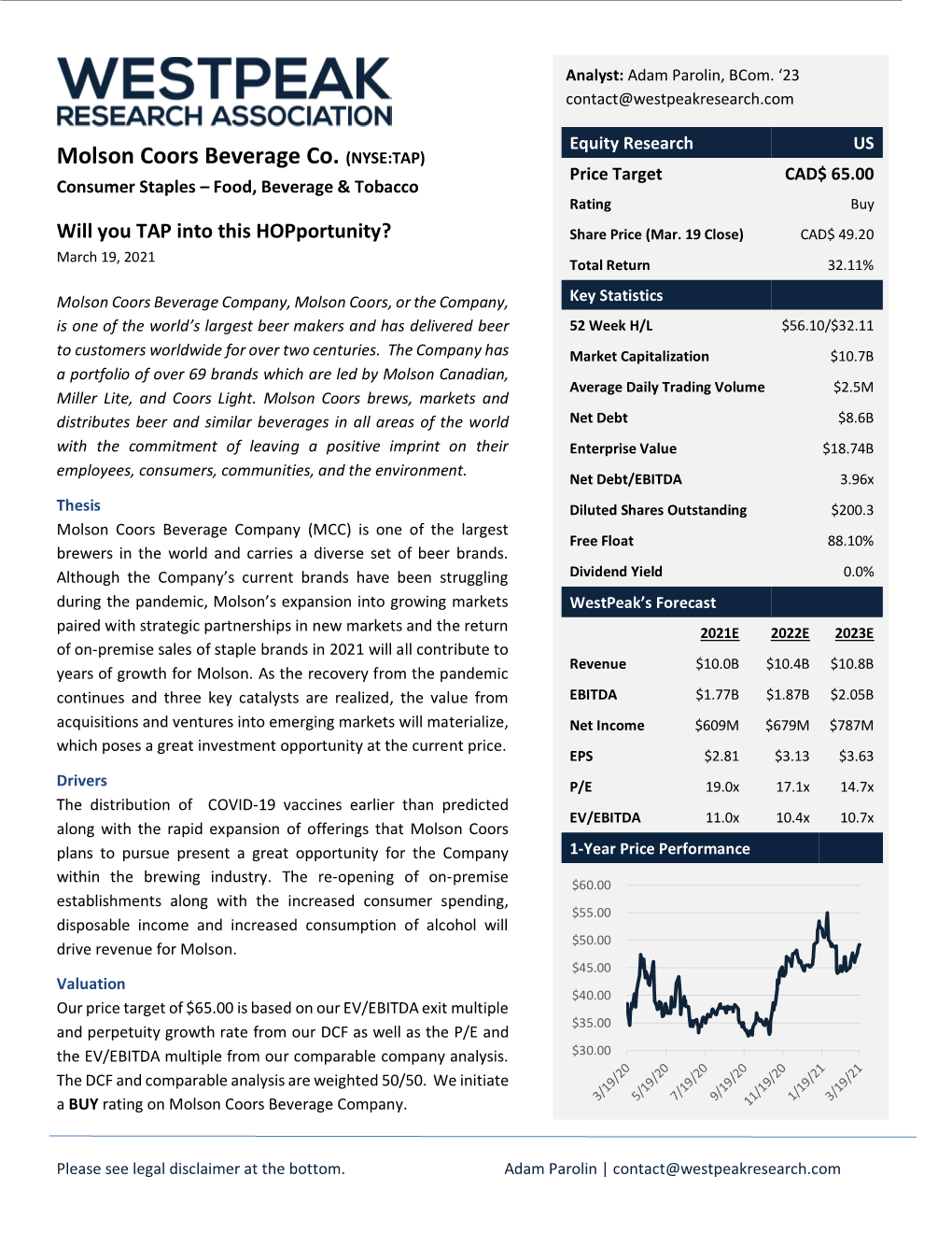 Molson Coors Beverage Co. (NYSE:TAP)