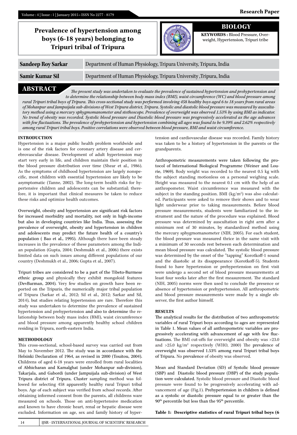 BIOLOGY Prevalence of Hypertension Among Boys