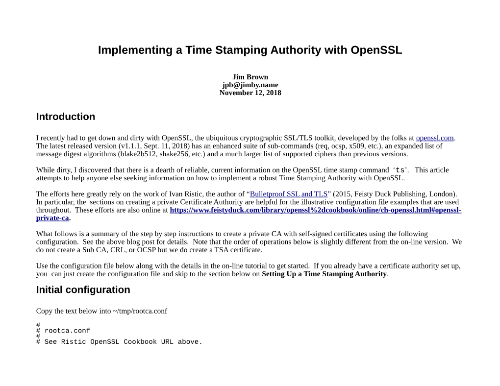 Setting up a Time Stamping Authority with Openssl