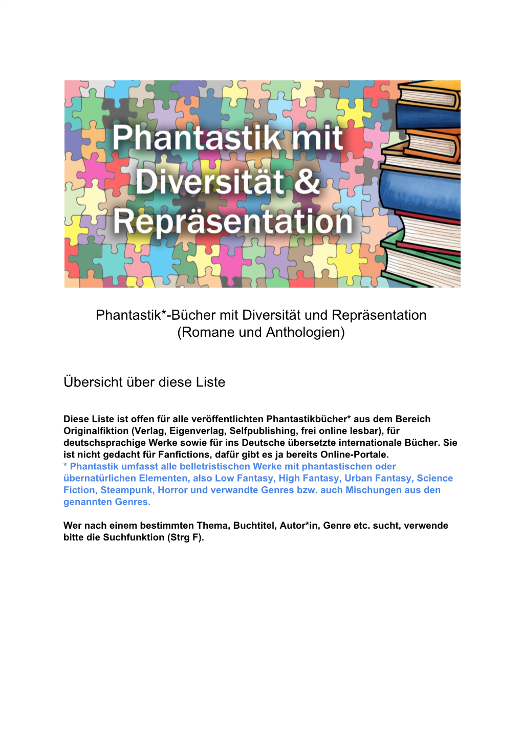 Phantastik*-Bücher Mit Diversität Und Repräsentation (Romane Und Anthologien) Übersicht Über Diese Liste