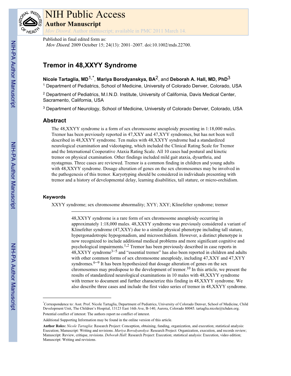 NIH Public Access Author Manuscript Mov Disord