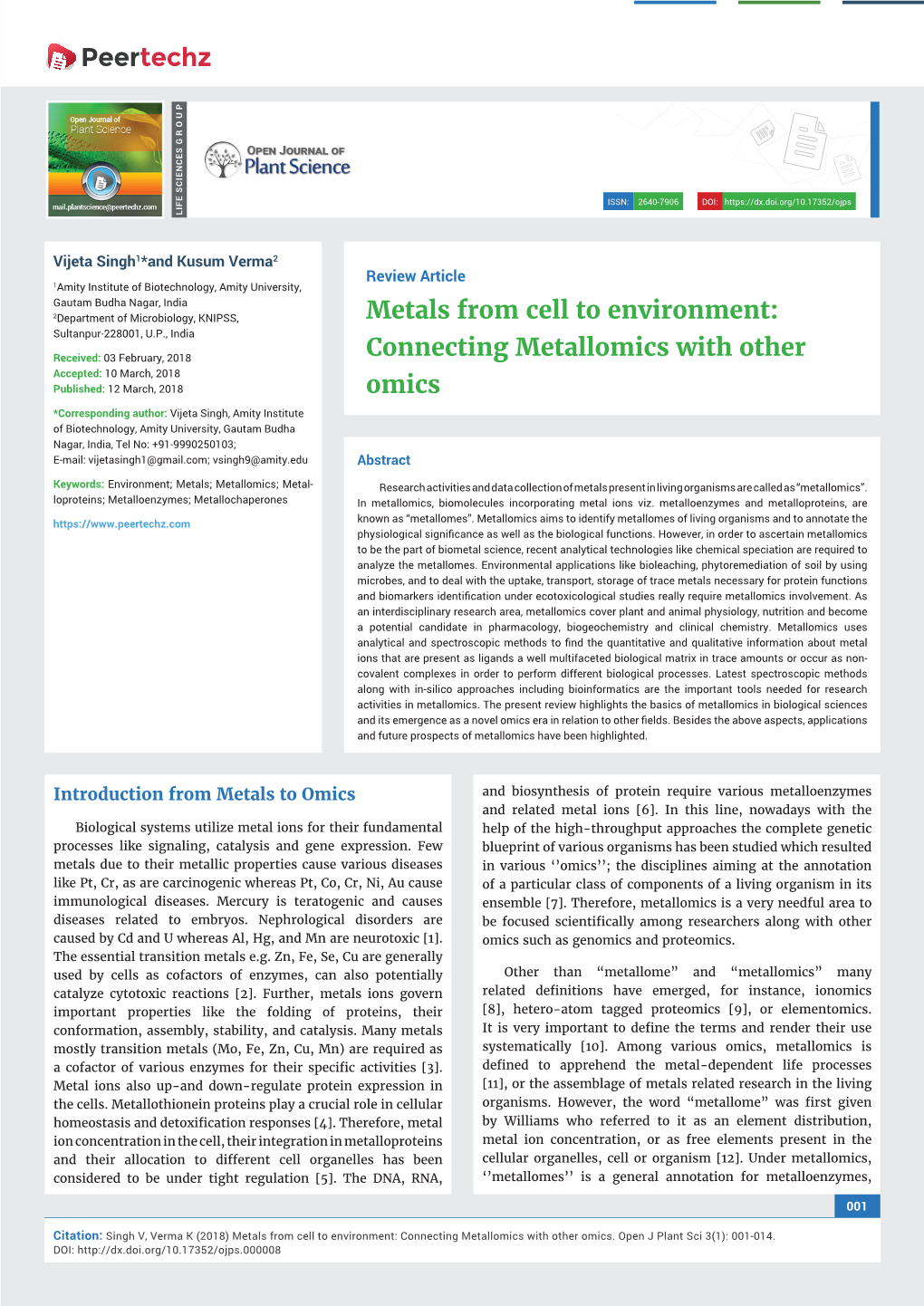 Metals from Cell to Environment: Connecting Metallomics with Other Omics