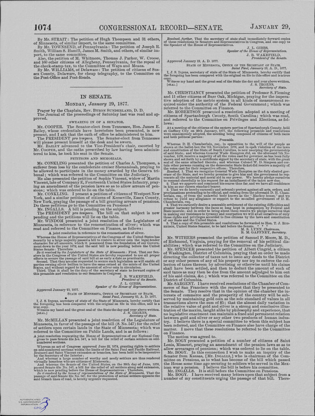 Congressional Record-Senate. January 29