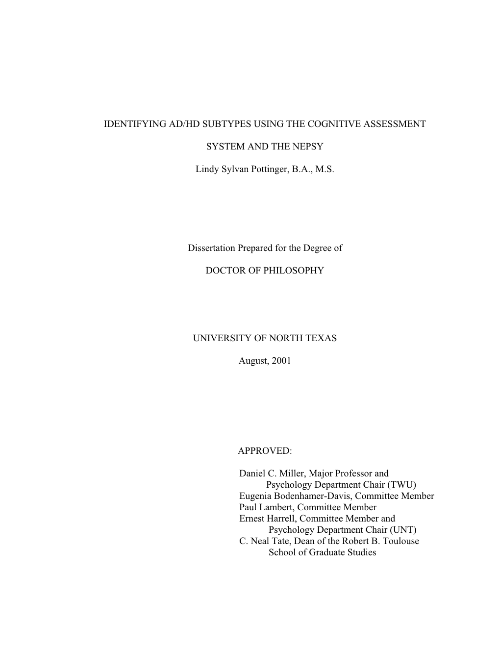 Identifying Ad/Hd Subtypes Using the Cognitive Assessment