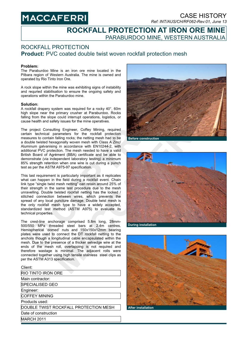 CH-RF-AU-Stabilisation of a Rock Slope at Paraburdoo Iron Ore Mine