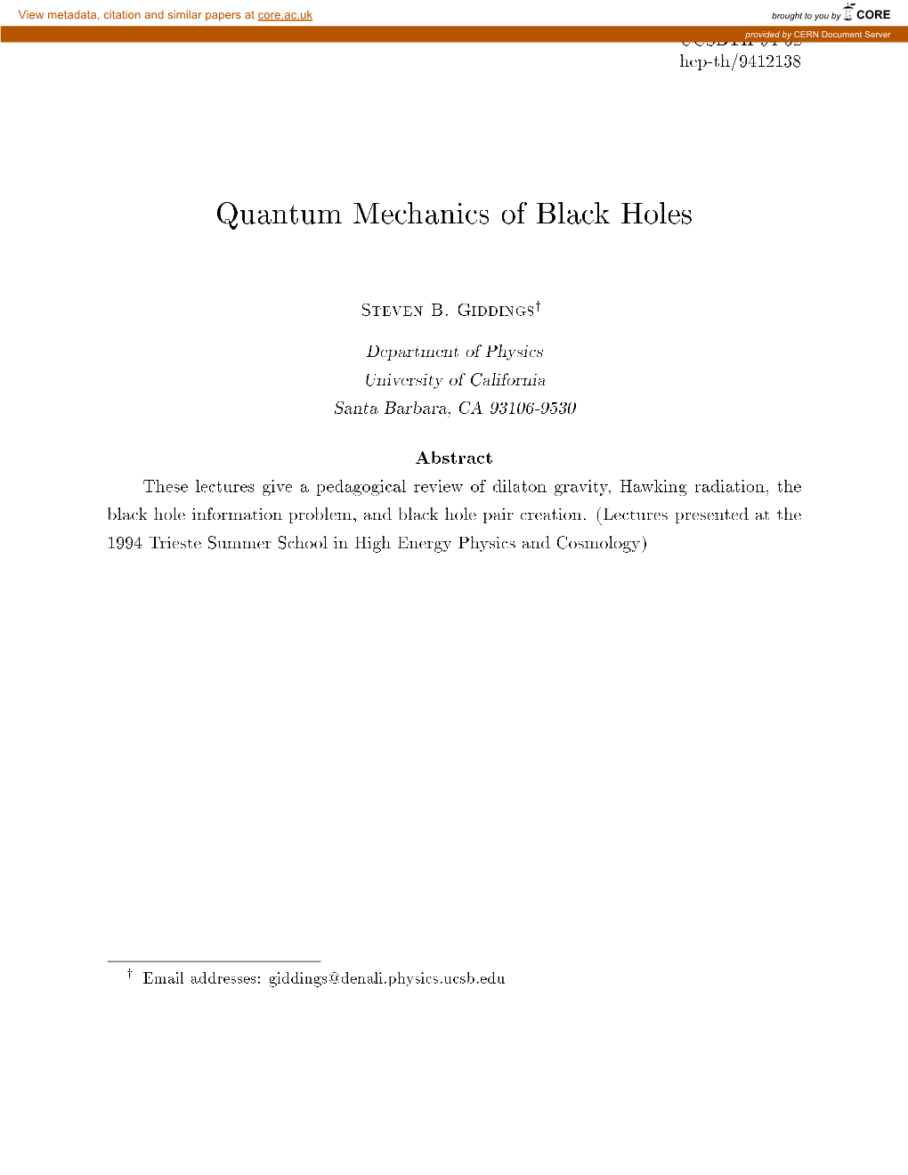 Quantum Mechanics of Black Holes
