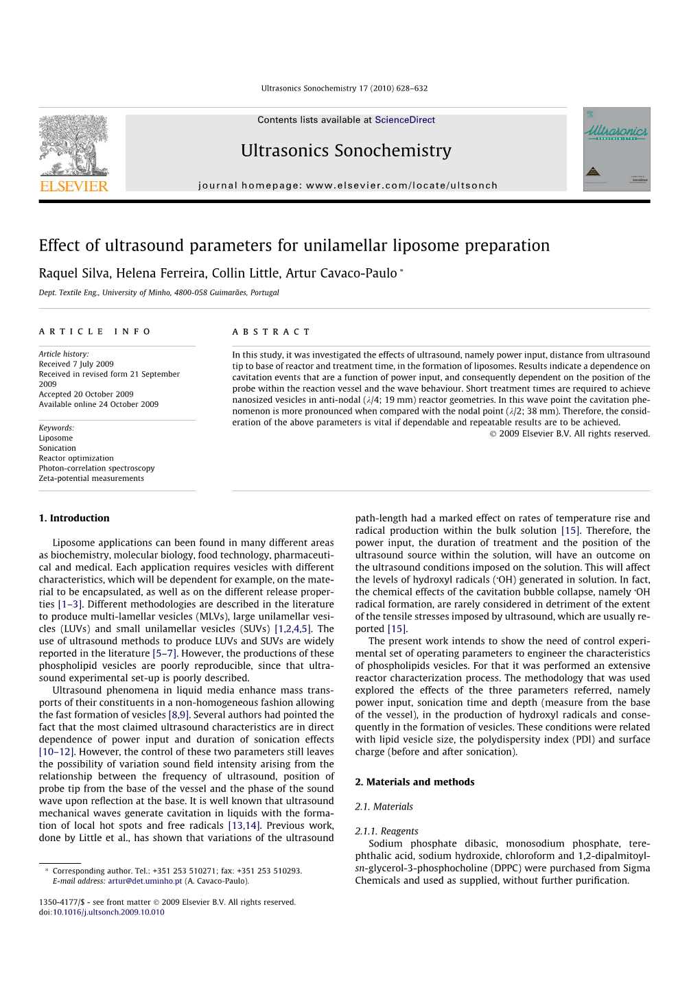Effect of Ultrasound Parameters for Unilamellar Liposome Preparation