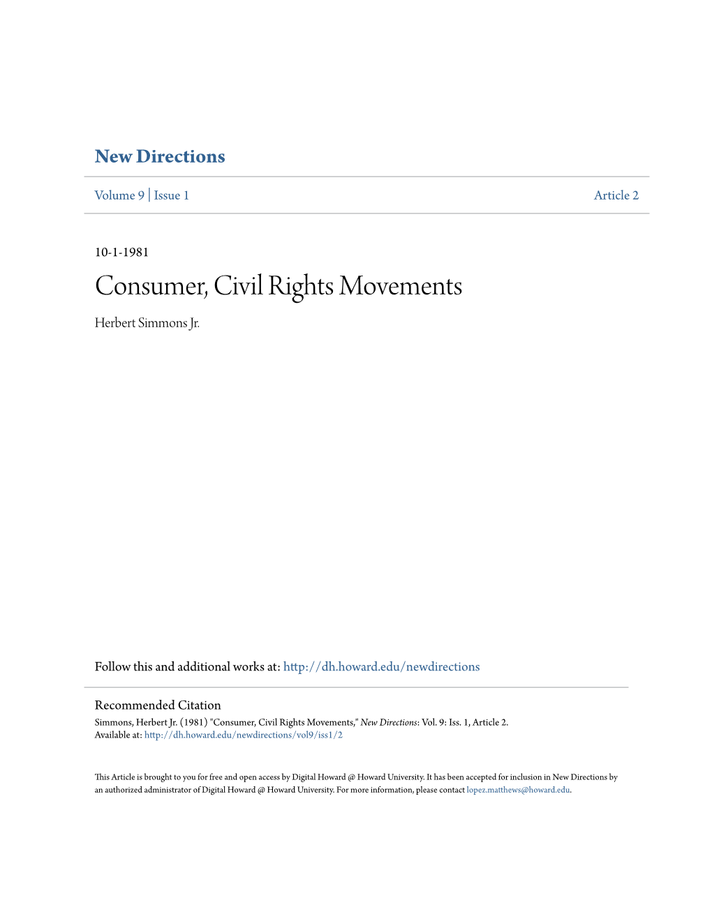 Consumer, Civil Rights Movements Herbert Simmons Jr