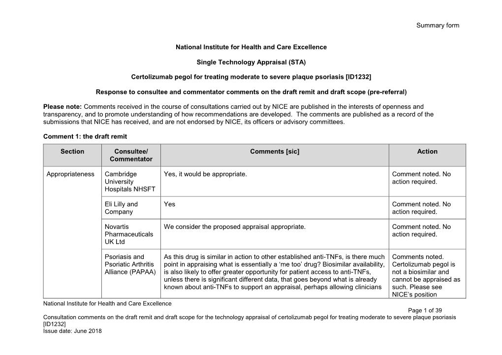 Certolizumab Pegol for Treating Moderate to Severe Plaque Psoriasis [ID1232]