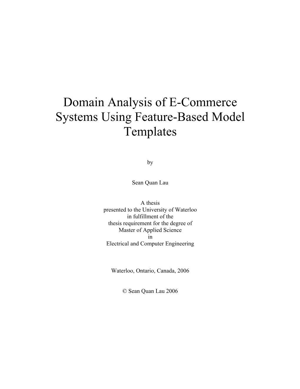 Domain Analysis of E-Commerce Systems Using Feature-Based Model Templates