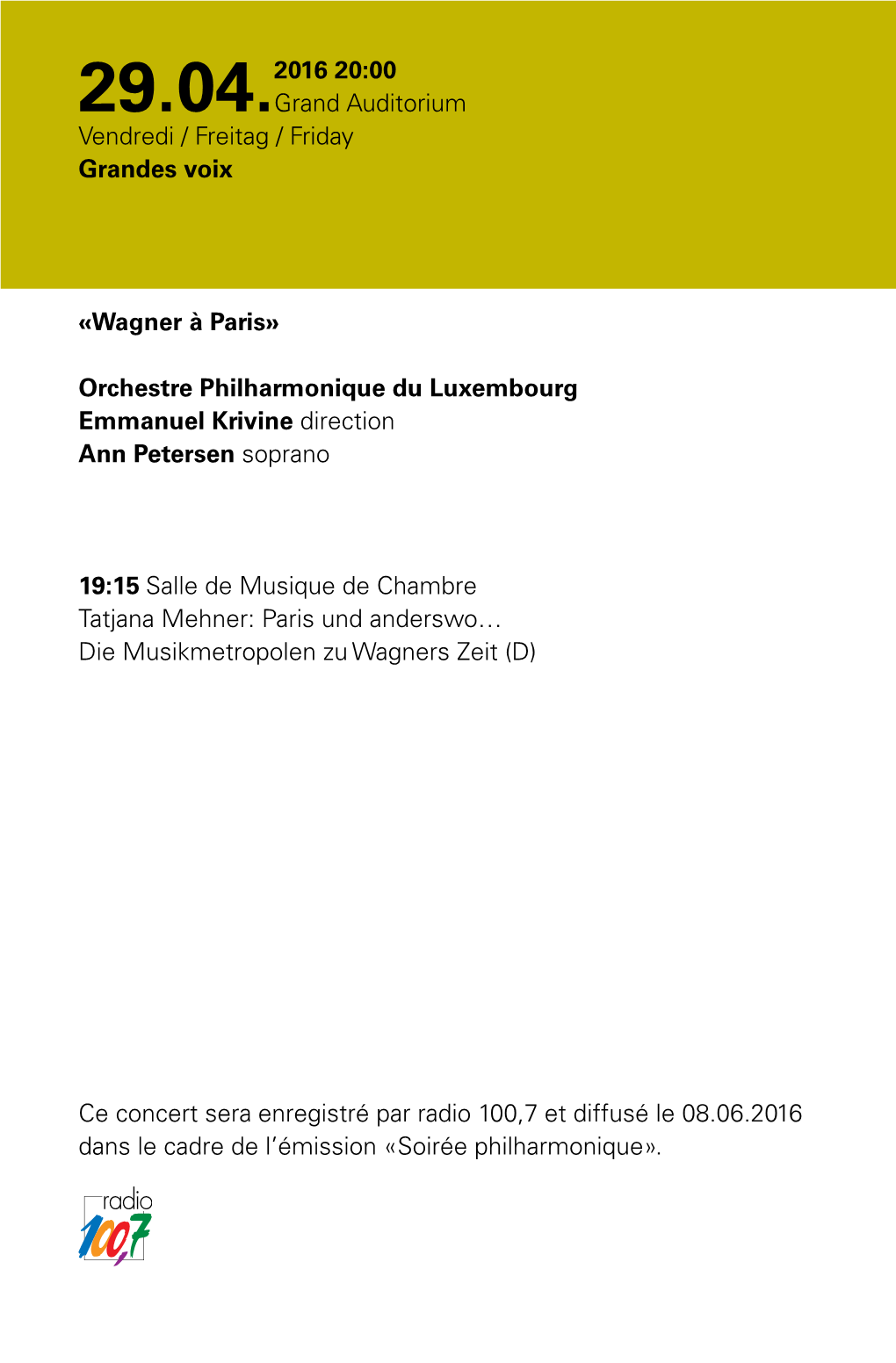 «Wagner À Paris» Orchestre Philharmonique Du Luxembourg