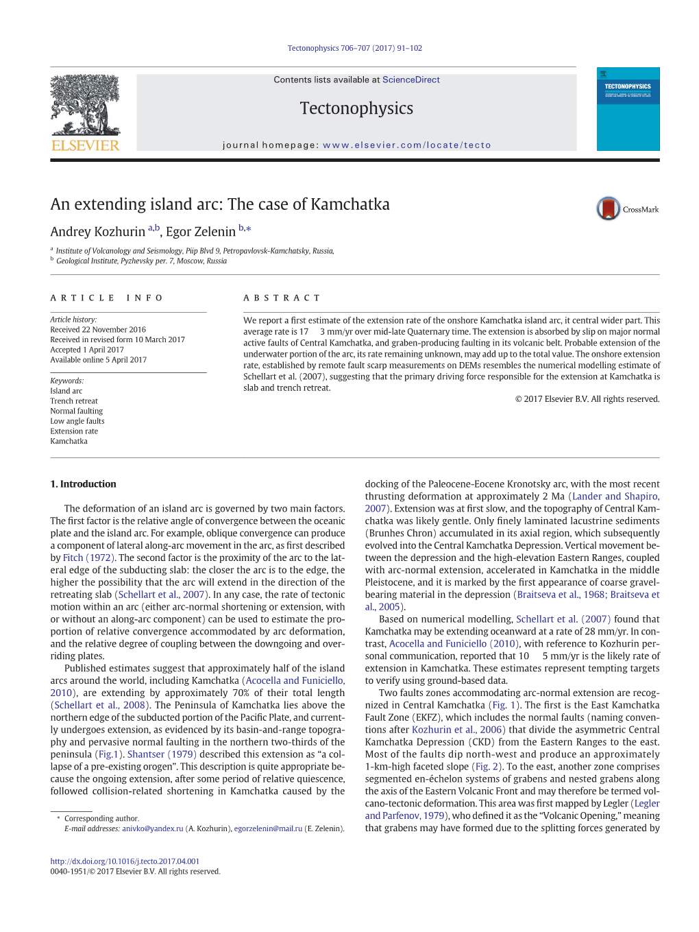 Kozhurin A.I. Et Al. (2017) an Extending Island Arc: the Case of Kamchatka