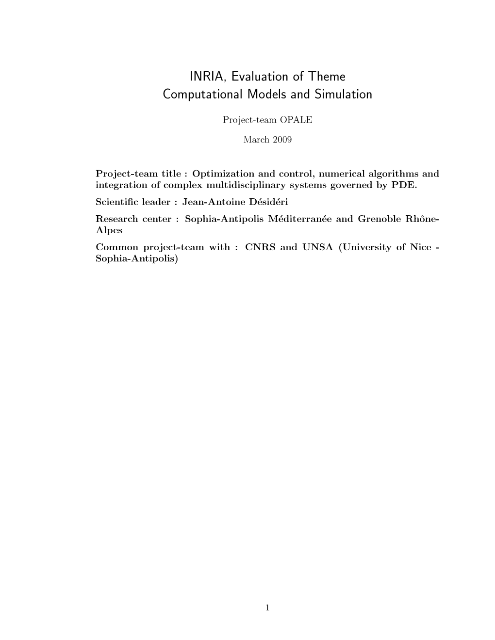 INRIA, Evaluation of Theme Computational Models and Simulation