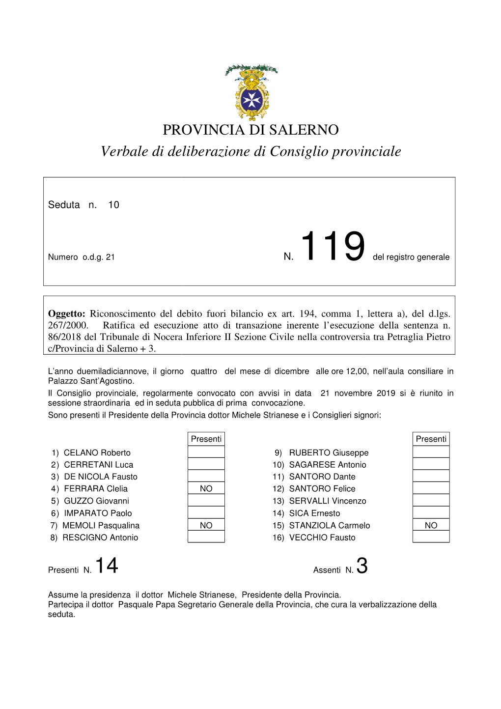 PROVINCIA D Verbale Di Deliberazione D