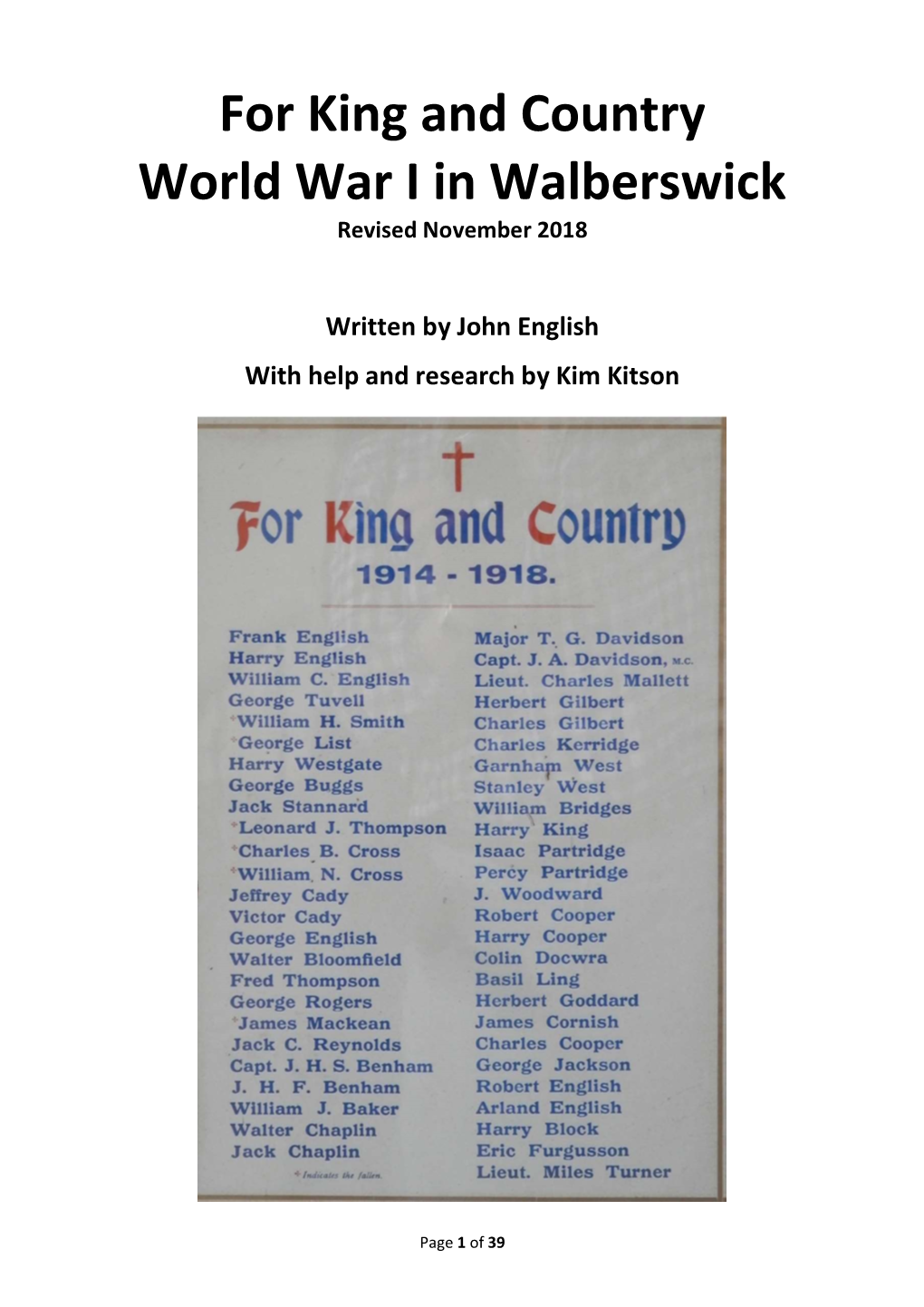 For King and Country World War I in Walberswick Revised November 2018