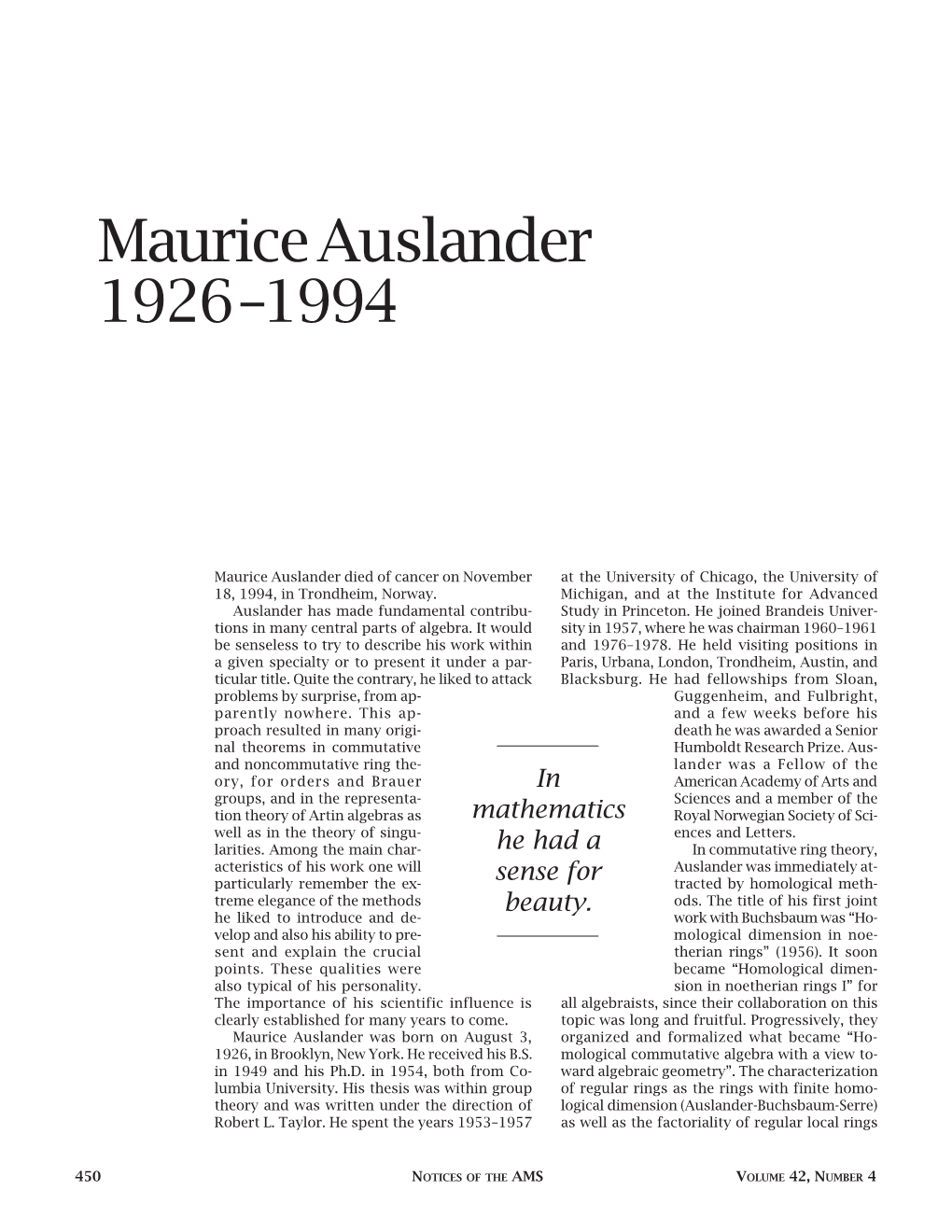 Maurice Auslander 1926-1994