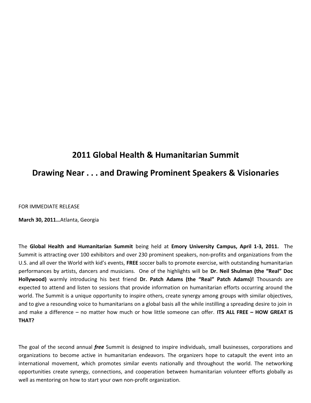 2011 Global Health & Humanitarian Summit