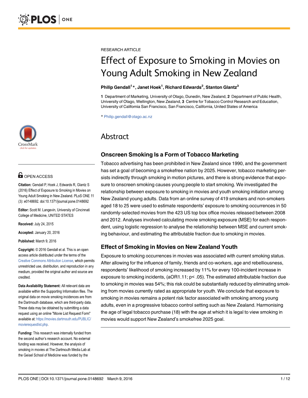 Effect of Exposure to Smoking in Movies on Young Adult Smoking in New Zealand