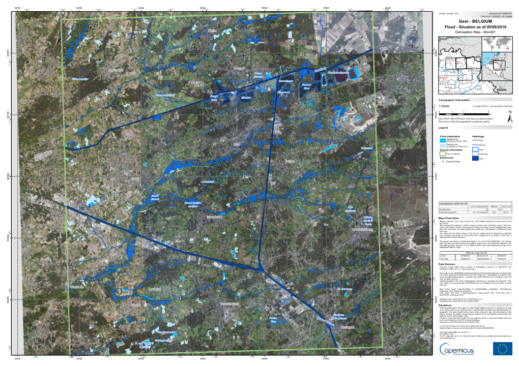 GEEL, V2, English Geel - BELGIUM Flood - Situation As of 05/06/2016 Retie ! Delineation Map - Monit01