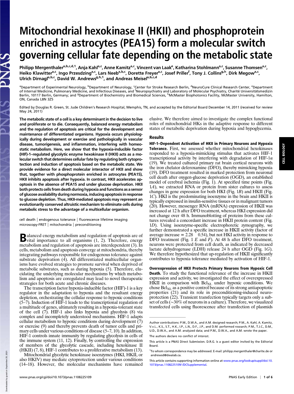 PEA15) Form a Molecular Switch Governing Cellular Fate Depending on the Metabolic State