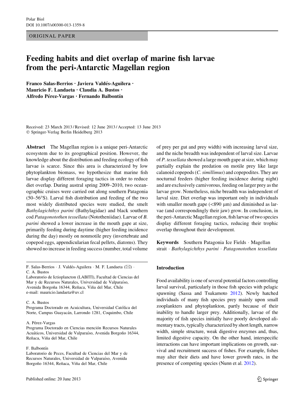 Feeding Habits and Diet Overlap of Marine Fish Larvae from the Peri