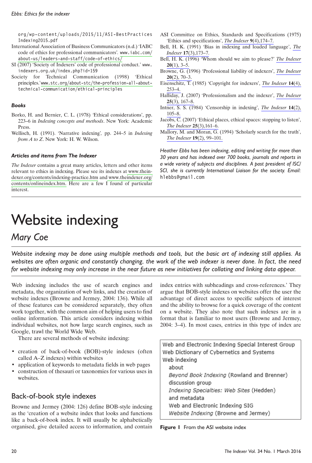 Website Indexing Mary Coe