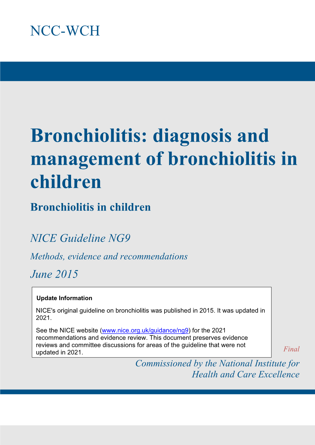 Bronchiolitis in Children NICE Guideline