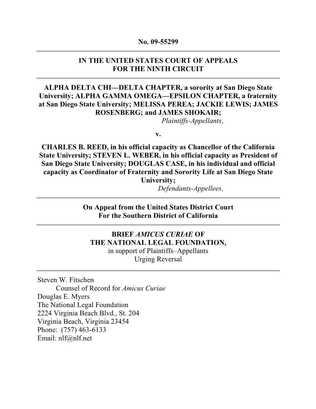 No. 09-55299 in the UNITED STATES COURT of APPEALS