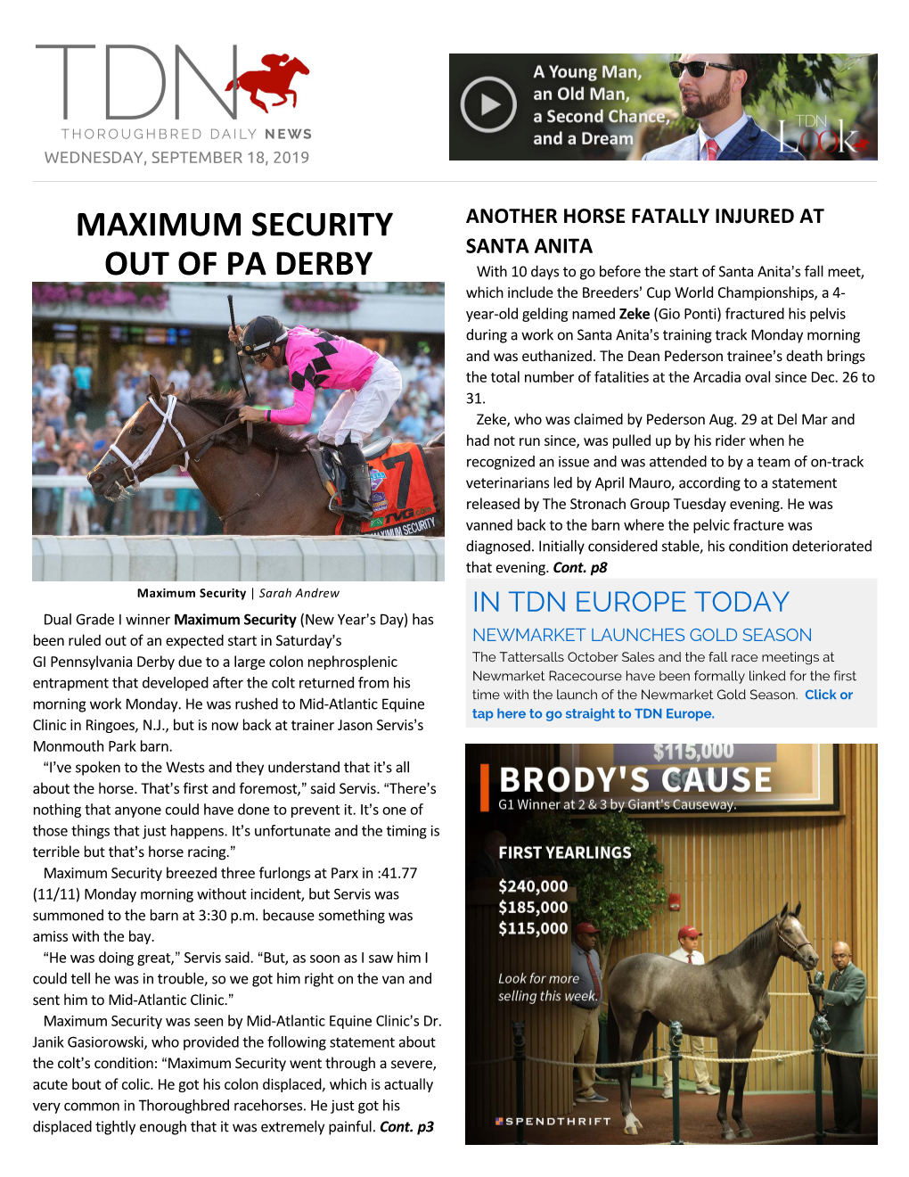 Maximum Security out of PA Derby Cont